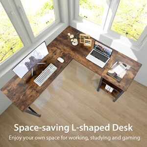 Tangkula L-shaped Office Desk, 59 Inch Large Corner Desk, Full-length Open Shelf & 2-Tier Side Shelves, Home Office Desk, Writing Desk Computer Workstation for Working, Studying, Gaming (Rustic Brown)