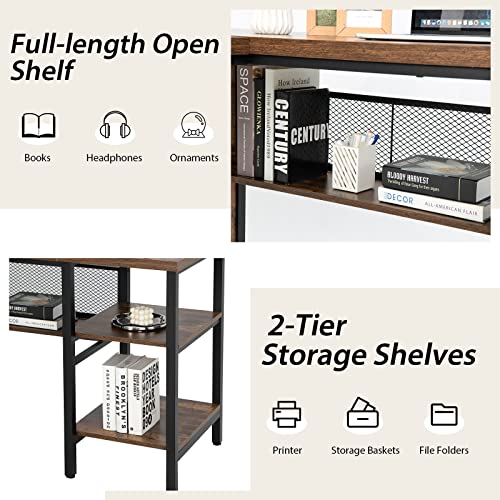 Tangkula L-shaped Office Desk, 59 Inch Large Corner Desk, Full-length Open Shelf & 2-Tier Side Shelves, Home Office Desk, Writing Desk Computer Workstation for Working, Studying, Gaming (Rustic Brown)