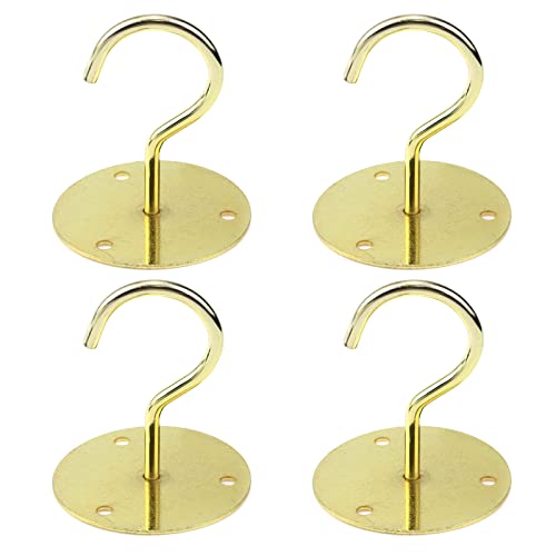 Pastlla 4Pcs Ceiling Hooks, Wall Mount Ceiling Metal Hooks Hanger Iron Bracket Hooks for Hanging Plants Flowerpots Lanterns Lights, Cups, for Indoor & Outdoor Use (Gold)