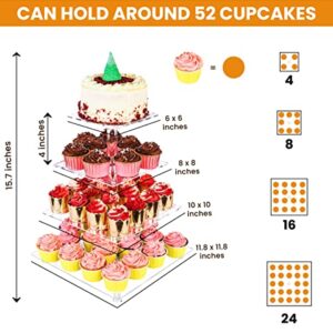 Utopia Home - Square Acrylic Cupcake Stand with Yellow LED Light Strings - 4 Tier Premium Cupcake Tower - Cup Cake Tier Stand for Dessert Table - Ideal for Weddings Birthday Parties