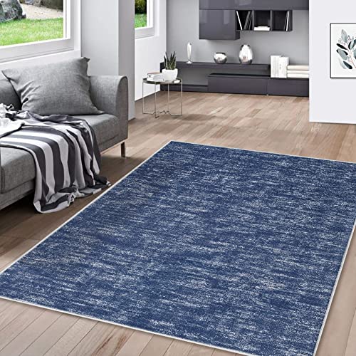 RUGSREAL Solid Machine Washable Area Rug Soft Low-Pile Modern Contemporary Area Rug Non-Slip Throw Indoor Carpet for Living Room Bedroom Kids Room, 4' x 6' Blue