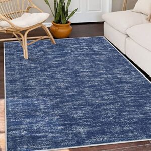 RUGSREAL Solid Machine Washable Area Rug Soft Low-Pile Modern Contemporary Area Rug Non-Slip Throw Indoor Carpet for Living Room Bedroom Kids Room, 4' x 6' Blue