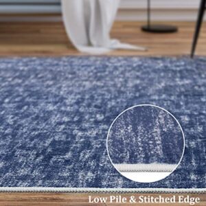 RUGSREAL Solid Machine Washable Area Rug Soft Low-Pile Modern Contemporary Area Rug Non-Slip Throw Indoor Carpet for Living Room Bedroom Kids Room, 4' x 6' Blue