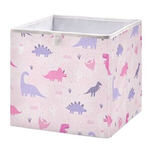 kigai pink cartoon dinosaur cube storage bins - 11x11x11 in large foldable cubes organizer storage basket for home office, nursery, shelf, closet