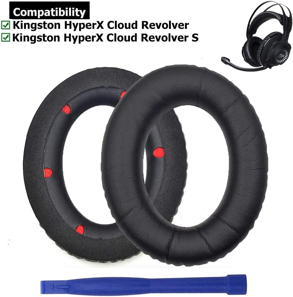 Cloud Revolver Ear Pads, Replacement Ear Cushion Earpads Cups Muffs Protein Leather Foam Pillow Cover Repair Parts for Kingston HyperX Cloud Revolver/Revolver S Gaming Headsets - Black