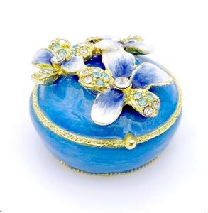 jwt astyle orchid flower blue trinket boxes hinged small jewelry box with crystals.collectible trinkets home gift enamel decorative tiny keepsake box decor necklace rings earrings organizer.