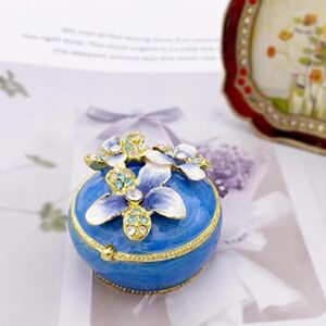 JWT Astyle Orchid Flower Blue Trinket Boxes Hinged Small Jewelry Box with Crystals.Collectible Trinkets Home Gift Enamel Decorative Tiny Keepsake Box Decor Necklace Rings Earrings Organizer.