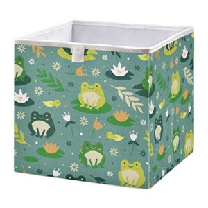 kigai cute frog cube storage bins - 11x11x11 in large foldable cubes organizer storage basket for home office, nursery, shelf, closet