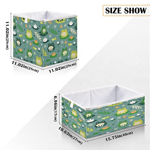 Kigai Cute Frog Cube Storage Bins - 11x11x11 in Large Foldable Cubes Organizer Storage Basket for Home Office, Nursery, Shelf, Closet