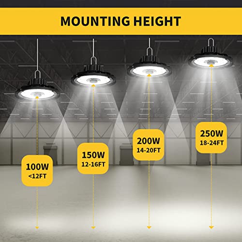 Adiding UFO LED High Bay Light 150W Bright 150lm/W 22500 Lumens 5000K Daylight Shop Lights Fixture IP65 Waterproof with Power Cable, Carabiner Hanging Hook, Motion Sensor Optional for Warehouse Barn