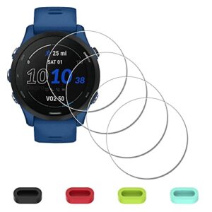 idapro [4 pack] screen protector for garmin forerunner 255/255 music 46mm smartwatch + silicone anti-dust plugs tempered glass anti-scratch bubble-free
