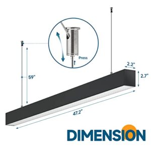 Barrina LED Linear Light, Anti-Glare Honeycomb Cover Hanging Light, 2700K 4000K 5000K Color Changing, 4FT Linkable Office Shop Light, Seamless Connection, 4 Pack Black, 5568 Honeycomb Cover Series