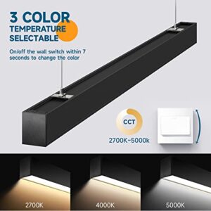 Barrina LED Linear Light, 0-10V Dimmable Hanging Light Fixtures, 2700K 4000K 5000K Color Changing, 4FT Linkable Shop Office Light, Seamless Connection, ETL Listed, 4 Pack Black, 5568-0-10V Series