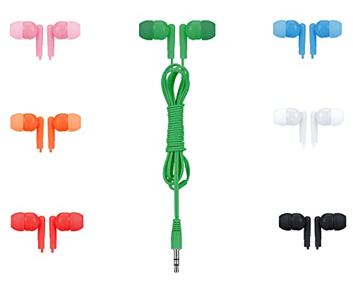 QIDAIZUOEN 21 Pack Bulk Earbuds Classroom Student Headphones Bulk Class Set Ear Buds Wired Disposable Durable Colorful Earphones with Good Sound Quality Individually Wrapped in 7 Colors