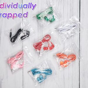 QIDAIZUOEN 21 Pack Bulk Earbuds Classroom Student Headphones Bulk Class Set Ear Buds Wired Disposable Durable Colorful Earphones with Good Sound Quality Individually Wrapped in 7 Colors