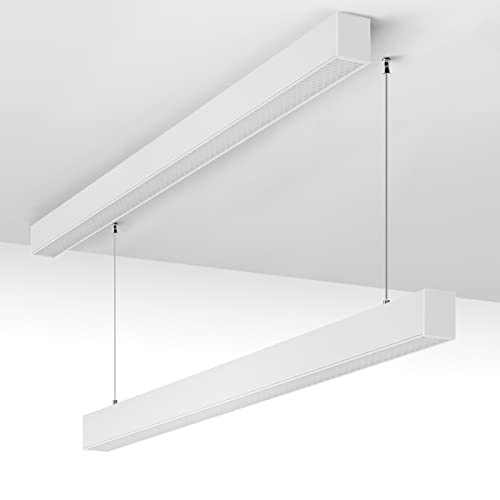 Barrina LED Linear Light, 4FT Linkable Anti-Glare Honeycomb Cover Hanging Light, 2700K 4000K 5000K Color Changing, 45W Seamless Connection Shop Light, ETL, 2 Pack White, 5568 Honeycomb Cover Series