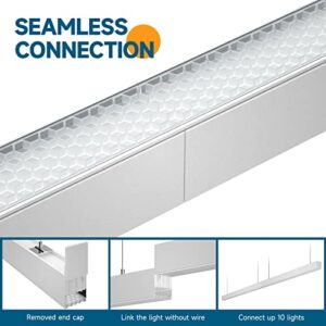 Barrina LED Linear Light, 4FT Linkable Anti-Glare Honeycomb Cover Hanging Light, 2700K 4000K 5000K Color Changing, 45W Seamless Connection Shop Light, ETL, 2 Pack White, 5568 Honeycomb Cover Series