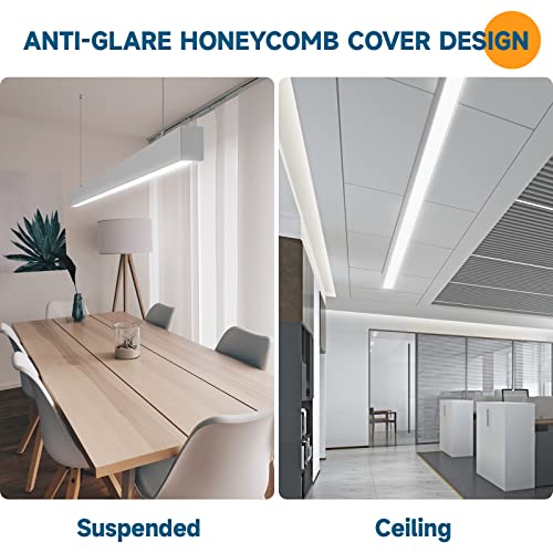 Barrina LED Linear Light, 4FT Linkable Anti-Glare Honeycomb Cover Hanging Light, 2700K 4000K 5000K Color Changing, 45W Seamless Connection Shop Light, ETL, 2 Pack White, 5568 Honeycomb Cover Series