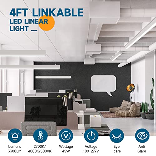 Barrina LED Linear Light, 4FT Linkable Anti-Glare Honeycomb Cover Hanging Light, 2700K 4000K 5000K Color Changing, 45W Seamless Connection Shop Light, ETL, 2 Pack White, 5568 Honeycomb Cover Series