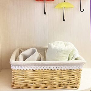 Handmade Wicker Storage Baskets Set, Shelf Baskets Woven Decorative Storage Bins Baskets Organizing Baskets, Nesting Baskets with Linings for Home (Natural)