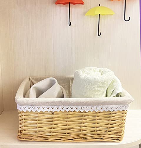 Handmade Wicker Storage Baskets Set, Shelf Baskets Woven Decorative Storage Bins Baskets Organizing Baskets, Nesting Baskets with Linings for Home (Natural)