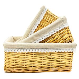 handmade wicker storage baskets set, shelf baskets woven decorative storage bins baskets organizing baskets, nesting baskets with linings for home (natural)