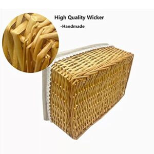 Handmade Wicker Storage Baskets Set, Shelf Baskets Woven Decorative Storage Bins Baskets Organizing Baskets, Nesting Baskets with Linings for Home (Natural)