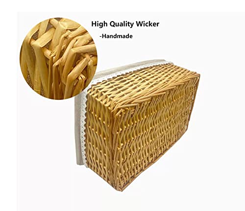 Handmade Wicker Storage Baskets Set, Shelf Baskets Woven Decorative Storage Bins Baskets Organizing Baskets, Nesting Baskets with Linings for Home (Natural)