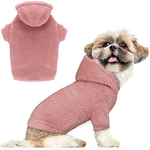 Fuzzy Dog Hoodie Dog Sweater Dog Clothes Warm Soft Cozy Dog Coats Hooded Sweatshirt Fleece Small Dog Hoodies Dog Sweaters for Small Dogs(Pink-XS)