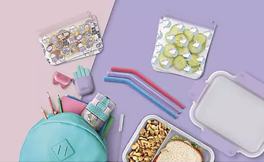 Ello Kids Lunch Box, Straws , Zip Bag and Water Bottle Lunch Pack Set 13-Piece - Lilac (6505599951)