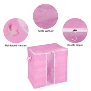 uxcell Clothes Storage Bag 2pcs Comforters Storage Bags Foldable Clothing Storage Containers with Reinforced Handle & Sturdy Zipper, Closet Organizer with Clear Window-Pink