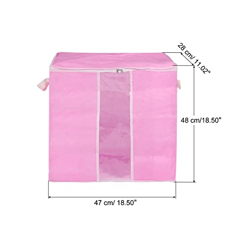 uxcell Clothes Storage Bag 2pcs Comforters Storage Bags Foldable Clothing Storage Containers with Reinforced Handle & Sturdy Zipper, Closet Organizer with Clear Window-Pink