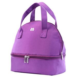 lovyan insulated lunch bag double layer simple bento cooler bag waterproof lunch handbag for women men adult picnic work hiking beach (purple)
