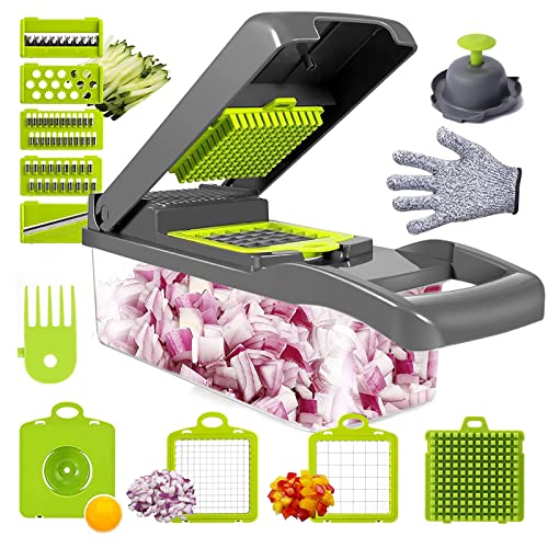 DLD 12 in 1 multi-function vegetable and fruit chopper kitchen multi-function diced vegetable artifact potato shredded grater grater household potato chip sliced grater GRAY, Black, 12.5*4.5*4.5