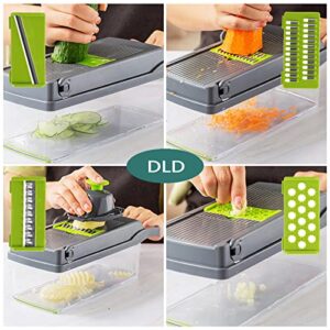 DLD 12 in 1 multi-function vegetable and fruit chopper kitchen multi-function diced vegetable artifact potato shredded grater grater household potato chip sliced grater GRAY, Black, 12.5*4.5*4.5