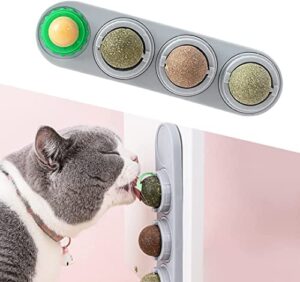 cayse cat toys, 4 natural silvervine catnip balls, edible catnip wall toys, safe healthy kitty toys for cats lick, kitten chew toys, teeth cleaning dental cat ball toy, catnip wall treats