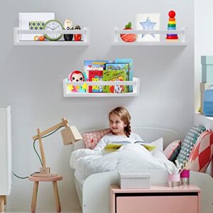birola Nursery Book Shelves Classic White Set of 3,Wood Floating Nursery Shelves for Wall,Wall Bookshelves for Kids(White)
