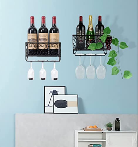 KNC Wall Mounted Wine Rack, Metal Bottle & Glass Holder with Hanging Stemware Glasses, Kitchen,Restaurant Living Room Décor,Storage Rack (Samll(25cm/9.84in))