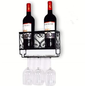 knc wall mounted wine rack, metal bottle & glass holder with hanging stemware glasses, kitchen,restaurant living room décor,storage rack (samll(25cm/9.84in))