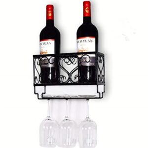 KNC Wall Mounted Wine Rack, Metal Bottle & Glass Holder with Hanging Stemware Glasses, Kitchen,Restaurant Living Room Décor,Storage Rack (Samll(25cm/9.84in))