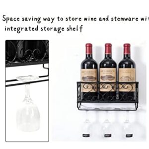 KNC Wall Mounted Wine Rack, Metal Bottle & Glass Holder with Hanging Stemware Glasses, Kitchen,Restaurant Living Room Décor,Storage Rack (Samll(25cm/9.84in))