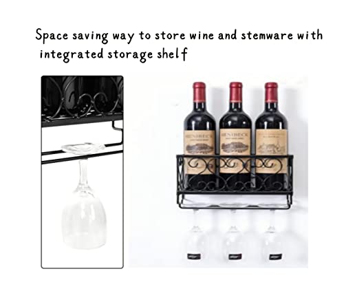 KNC Wall Mounted Wine Rack, Metal Bottle & Glass Holder with Hanging Stemware Glasses, Kitchen,Restaurant Living Room Décor,Storage Rack (Samll(25cm/9.84in))