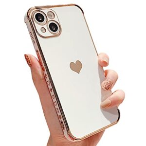 jfwen compatible with iphone 14 plus case cute plating love heart shockproof protective slim thin soft silicone electroplated phone cover for iphone 14plus 6.7 inch 2022 (white)