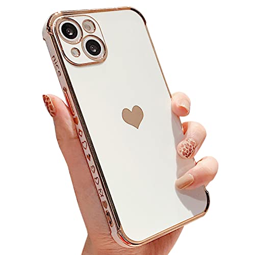 JFWEN Compatible with iPhone 14 Plus Case Cute Plating Love Heart Shockproof Protective Slim Thin Soft Silicone Electroplated Phone Cover for iPhone 14Plus 6.7 inch 2022 (White)