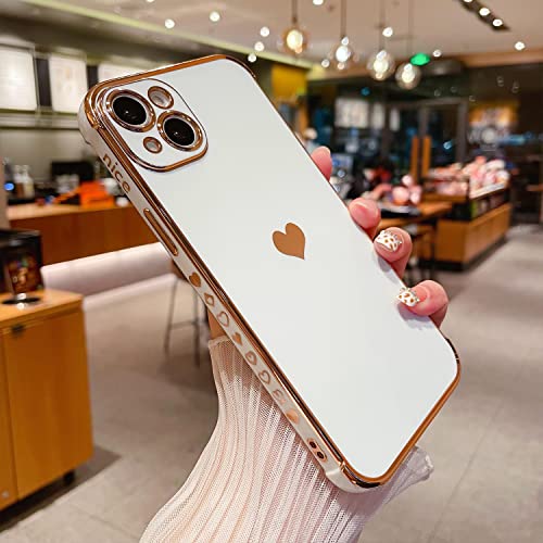 JFWEN Compatible with iPhone 14 Plus Case Cute Plating Love Heart Shockproof Protective Slim Thin Soft Silicone Electroplated Phone Cover for iPhone 14Plus 6.7 inch 2022 (White)