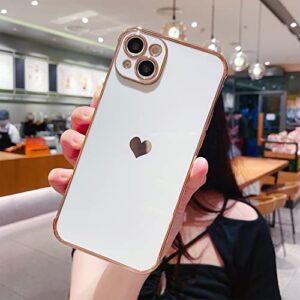 JFWEN Compatible with iPhone 14 Plus Case Cute Plating Love Heart Shockproof Protective Slim Thin Soft Silicone Electroplated Phone Cover for iPhone 14Plus 6.7 inch 2022 (White)