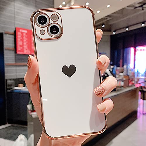 JFWEN Compatible with iPhone 14 Plus Case Cute Plating Love Heart Shockproof Protective Slim Thin Soft Silicone Electroplated Phone Cover for iPhone 14Plus 6.7 inch 2022 (White)