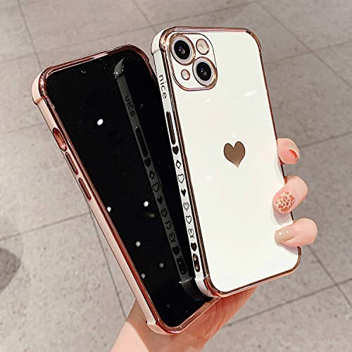 JFWEN Compatible with iPhone 14 Plus Case Cute Plating Love Heart Shockproof Protective Slim Thin Soft Silicone Electroplated Phone Cover for iPhone 14Plus 6.7 inch 2022 (White)