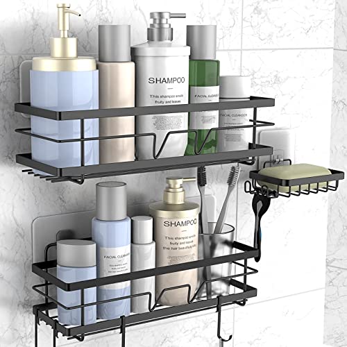 JeyDacitta 2023 New Shower Caddy Shelves,Bathroom Organizer, No Drilling Rustproof Stainless Steel Adhesive Larger Shower Organizer for Bathroom Kitchen Storage, 2 Pack Matte Black