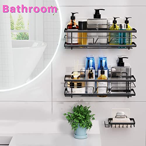 JeyDacitta 2023 New Shower Caddy Shelves,Bathroom Organizer, No Drilling Rustproof Stainless Steel Adhesive Larger Shower Organizer for Bathroom Kitchen Storage, 2 Pack Matte Black